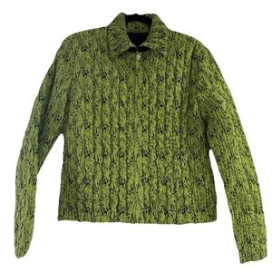 Ubu‎ Jacket Womens Medium  Green Black Reversible Quilt Puckered Boho Art Travel